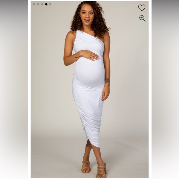 PINKBLUSH Maternity - White Ruched One Shoulder Maternity Dress - Picture 4 of 7